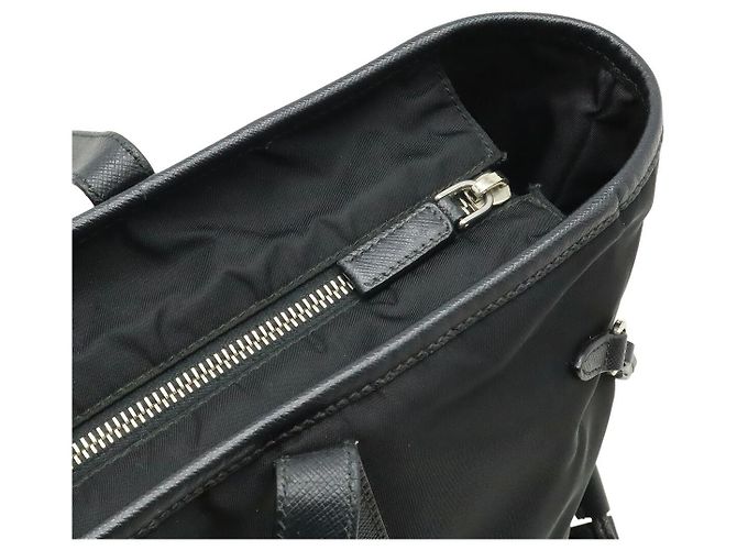 Borsa Tote in Nylon e Pelle con Logo Triangle Prada Nero - vista 6