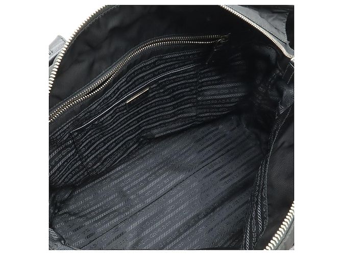 Borsa Tote in Nylon e Pelle con Logo Triangle Prada Nero - vista 7