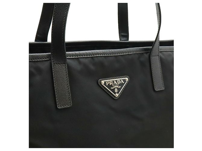 Borsa Tote in Nylon e Pelle con Logo Triangle Prada Nero - vista 9