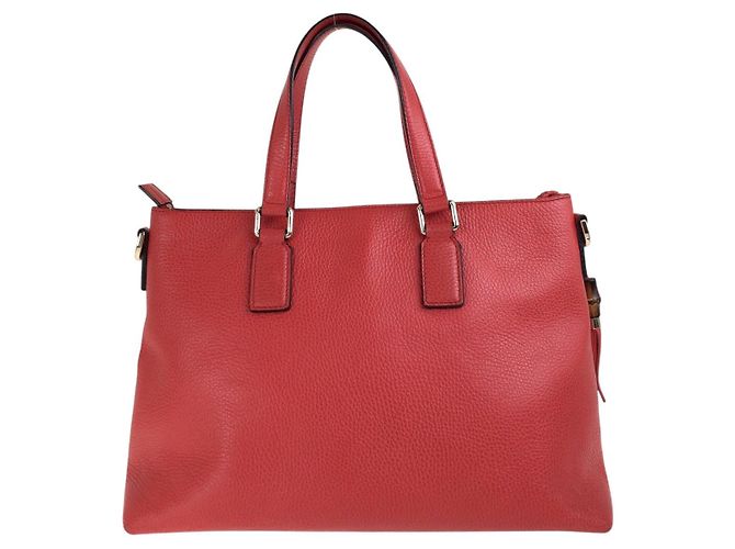 Bolso tote de cuero Gucci Bamboo con borla Roja - vista 2