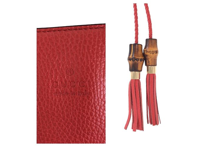 Bolso tote de cuero Gucci Bamboo con borla Roja - vista 5