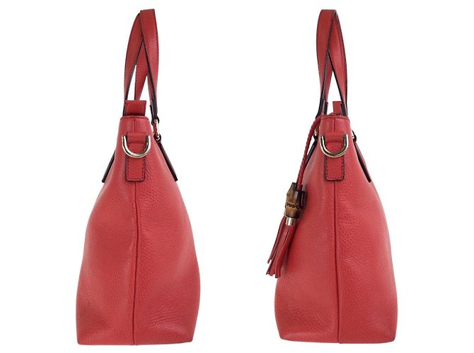 Bolso tote de cuero Gucci Bamboo con borla Roja - vista 7