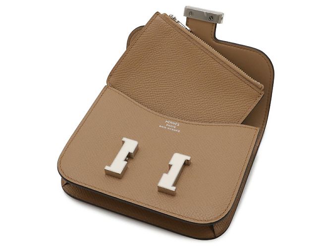 Hermès Portafoglio pieghevole slim Hermes Constance Beige Marrone - vista 4