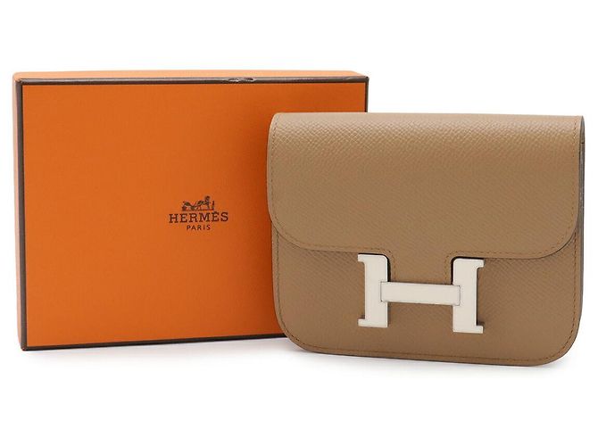 Hermès Portafoglio pieghevole slim Hermes Constance Beige Marrone - vista 6