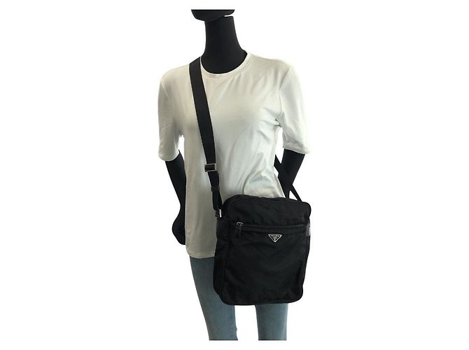 Borsa a tracolla in nylon Tessuto con logo triangle Prada Nero - vista 7