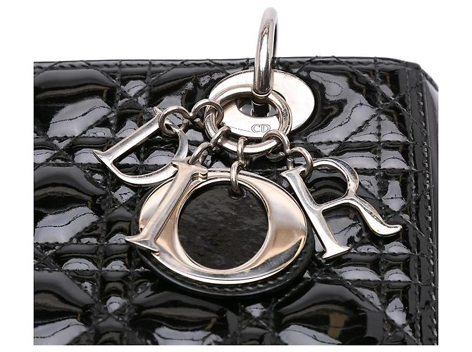Dior Lady Dior Medium Vernice Nero Argento - vista 7