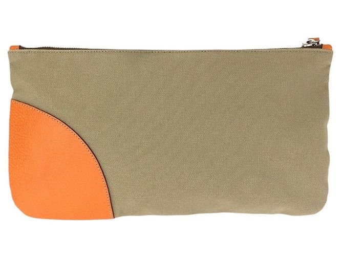 Clutch de lona e couro com logo Prada Marrom Bege - vista 2
