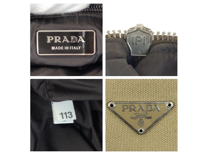 Clutch de lona e couro com logo Prada Marrom Bege - vista 4