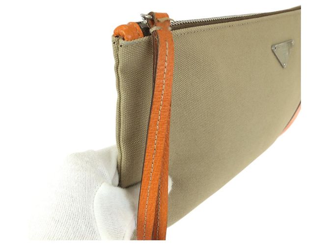 Clutch de lona e couro com logo Prada Marrom Bege - vista 5