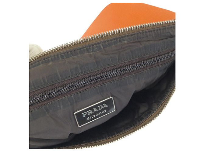 Clutch de lona e couro com logo Prada Marrom Bege - vista 6