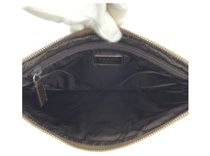 Clutch de lona e couro com logo Prada Marrom Bege - vista 8