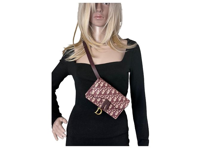 Borsa a tracolla clutch Christian Dior Oblique Saddle Bordeaux Rosso - vista 4