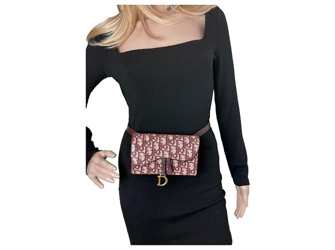 Borsa a tracolla clutch Christian Dior Oblique Saddle Bordeaux Rosso - vista 5