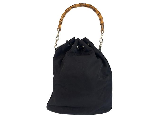 Borsa a mano Gucci Bamboo Nylon Leather Nero - vista 2