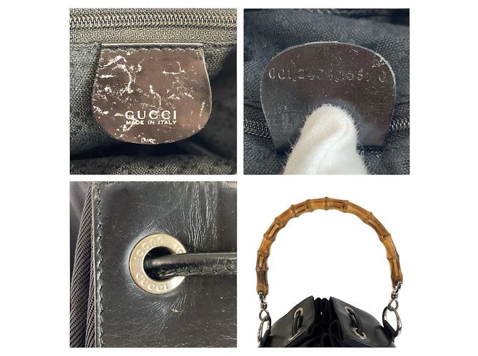 Borsa a mano Gucci Bamboo Nylon Leather Nero - vista 3