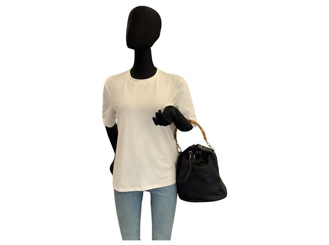 Borsa a mano Gucci Bamboo Nylon Leather Nero - vista 7