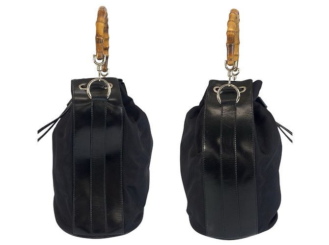 Borsa a mano Gucci Bamboo Nylon Leather Nero - vista 8