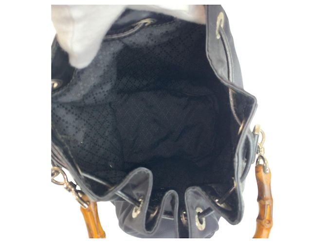 Borsa a mano Gucci Bamboo Nylon Leather Nero - vista 9