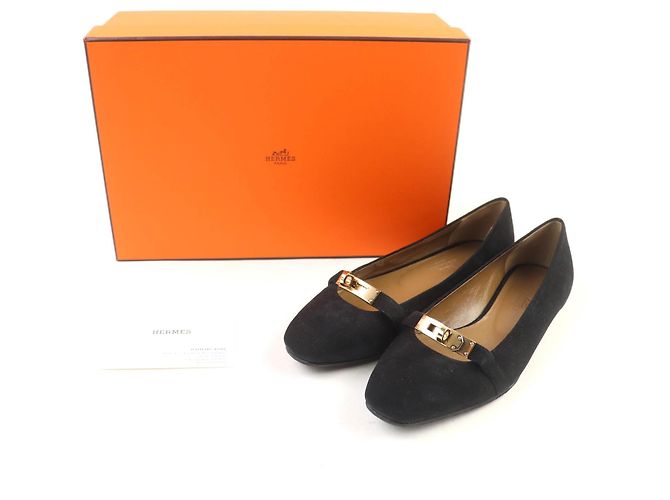 Hermès Décolleté Bilbao Kelly Buckle Suede Hermes Nero - vista 2