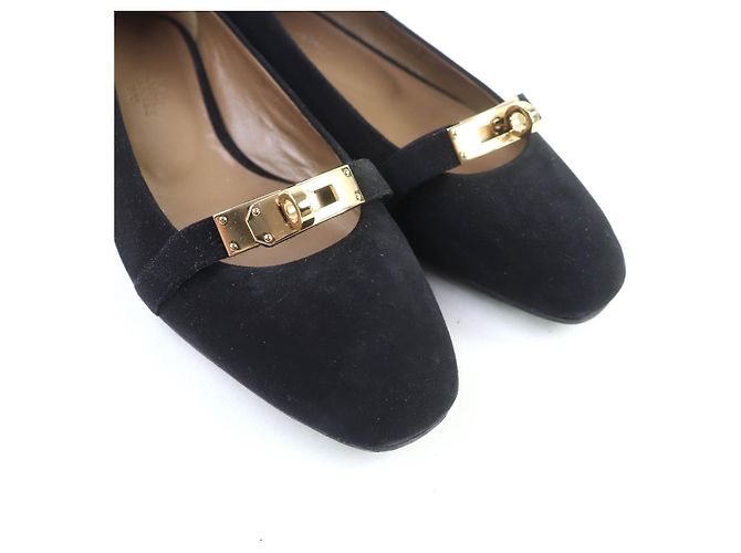 Hermès Décolleté Bilbao Kelly Buckle Suede Hermes Nero - vista 8