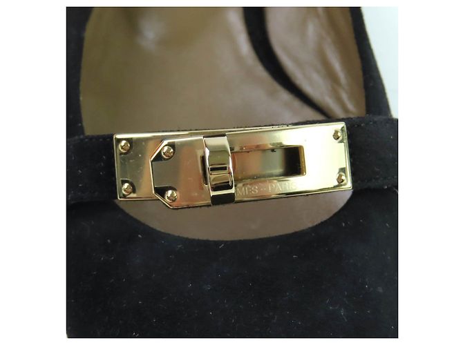 Hermès Décolleté Bilbao Kelly Buckle Suede Hermes Nero - vista 9
