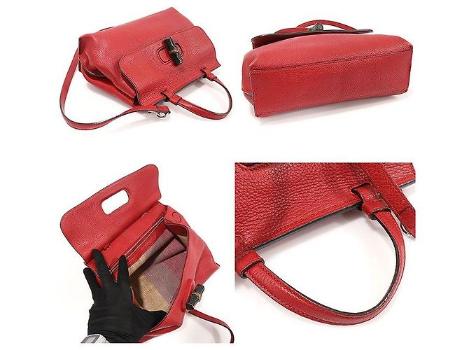 Gucci Piccola borsa a manico Bamboo in pelle rossa Rosso - vista 4