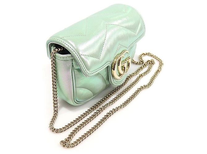 Gucci Borsa a tracolla con catena GG Marmont matelassé chevron iridescente verde chiaro - vista 3