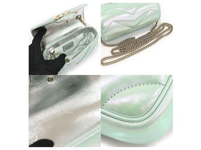 Gucci Borsa a tracolla con catena GG Marmont matelassé chevron iridescente verde chiaro - vista 6