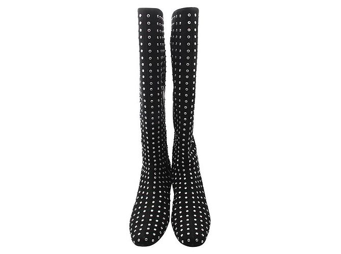 Saint Laurent Crystal Stud Long Boots Black - view 2