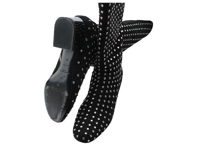 Saint Laurent Crystal Stud Long Boots Black - view 3