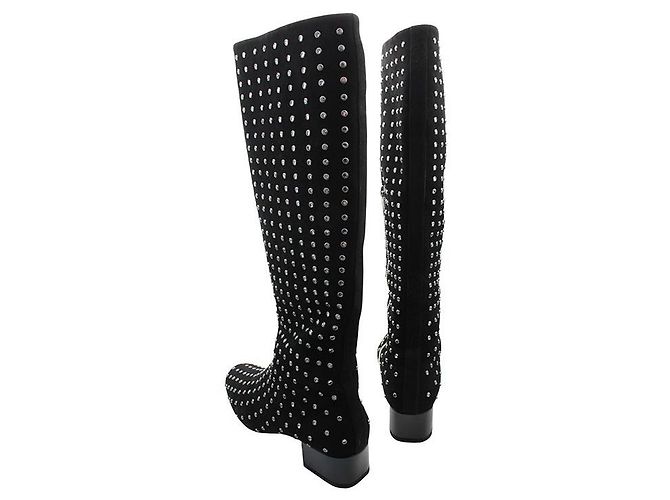 Saint Laurent Crystal Stud Long Boots Black - view 4