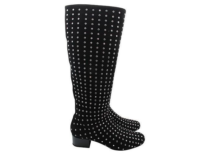 Saint Laurent Crystal Stud Long Boots Black - view 6
