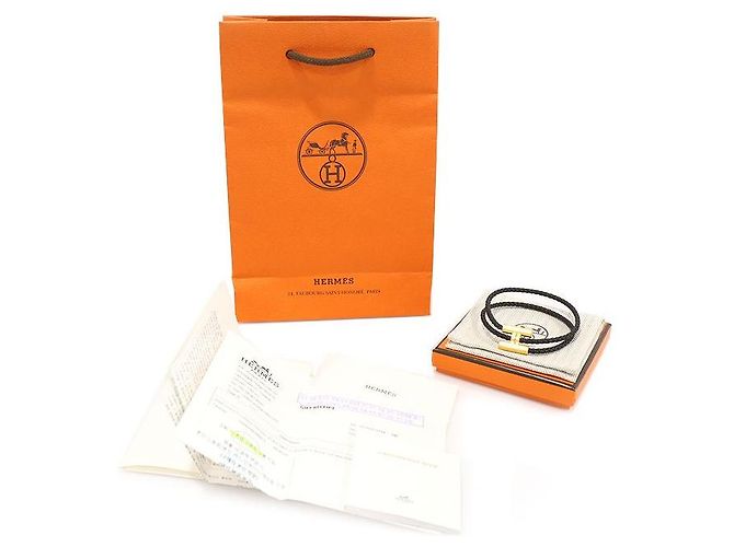 Hermès Gold-Toned Swift Calfskin Bracelet Black - view 3