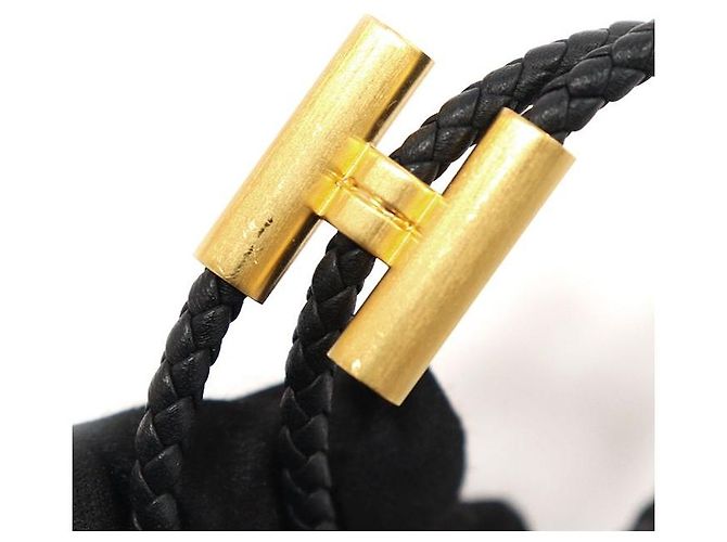 Hermès Gold-Toned Swift Calfskin Bracelet Black - view 6