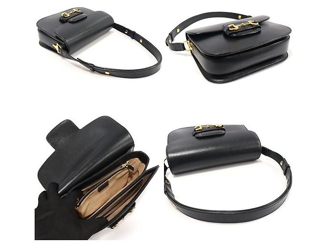 Gucci Piccola borsa a tracolla in pelle texturizzata nera con morsetto Nero - vista 4
