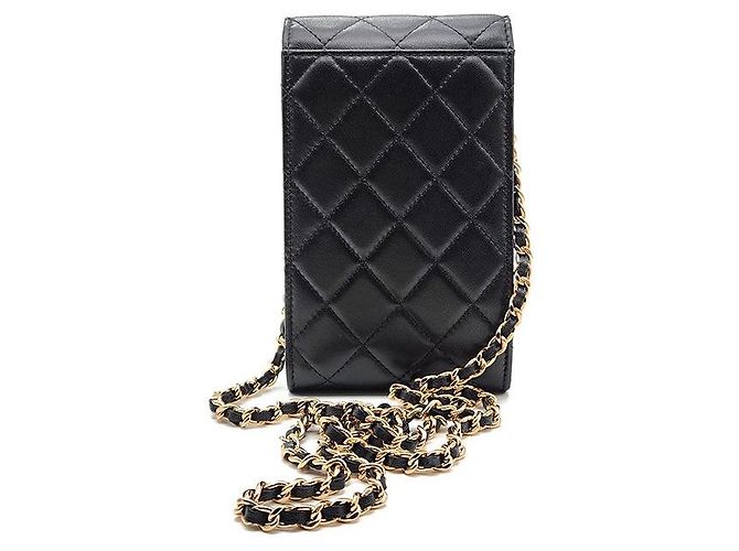 Chanel Mini borsa a tracolla con catena - Porta telefono in pelle di agnello Nero - vista 3