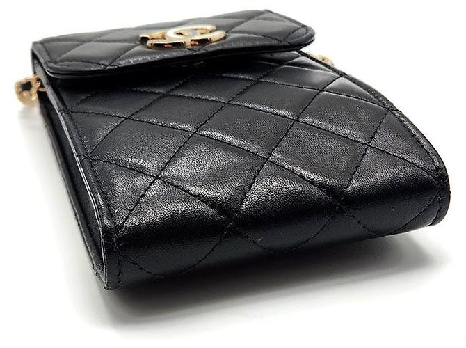 Chanel Mini borsa a tracolla con catena - Porta telefono in pelle di agnello Nero - vista 7