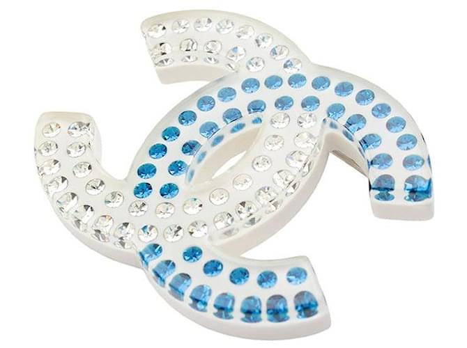 Chanel Spilla White Blue Strass CC Logo Bianco - vista 2