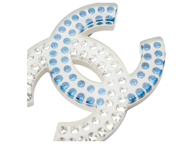 Chanel Spilla White Blue Strass CC Logo Bianco - vista 4