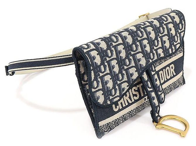 Dior Borsa a tracolla a tracolla a cintura in jacquard obliquo blu - vista 3