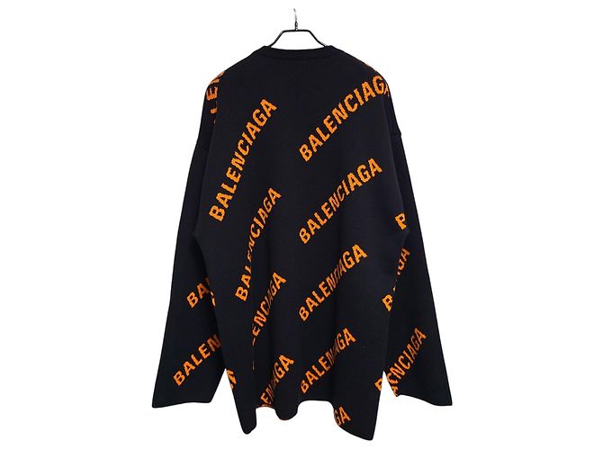 Balenciaga Multi Logo Intarsia Oversized Knit Black - view 2