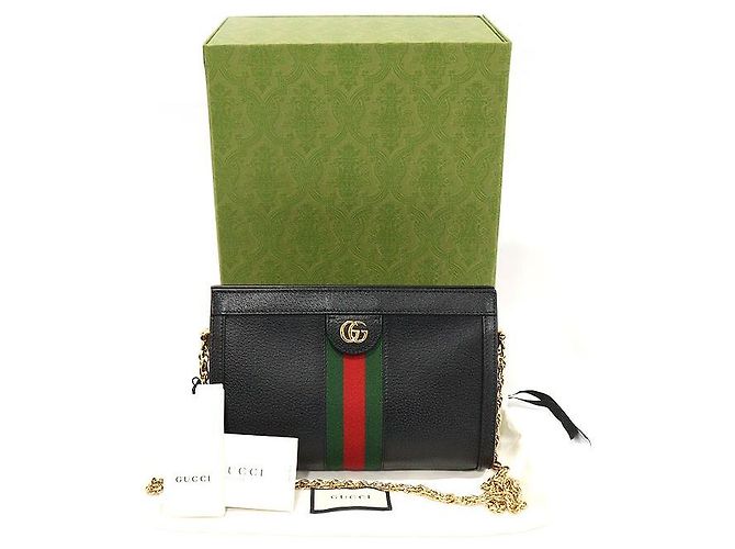 Gucci Piccola borsa a tracolla con catena WEB Ophidia in pelle nera Nero - vista 2
