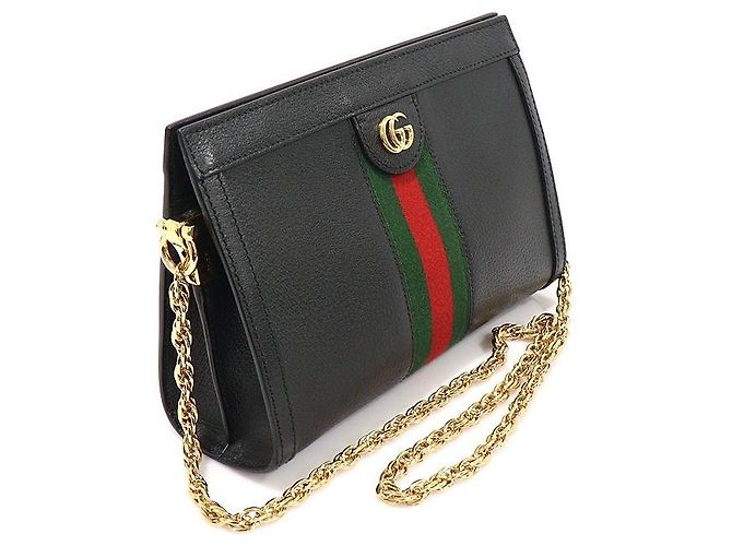 Gucci Piccola borsa a tracolla con catena WEB Ophidia in pelle nera Nero - vista 3