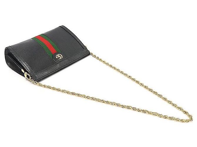 Gucci Piccola borsa a tracolla con catena WEB Ophidia in pelle nera Nero - vista 4