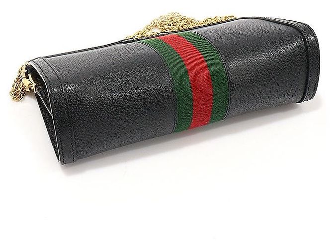 Gucci Piccola borsa a tracolla con catena WEB Ophidia in pelle nera Nero - vista 5