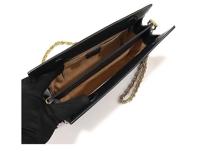 Gucci Piccola borsa a tracolla con catena WEB Ophidia in pelle nera Nero - vista 6