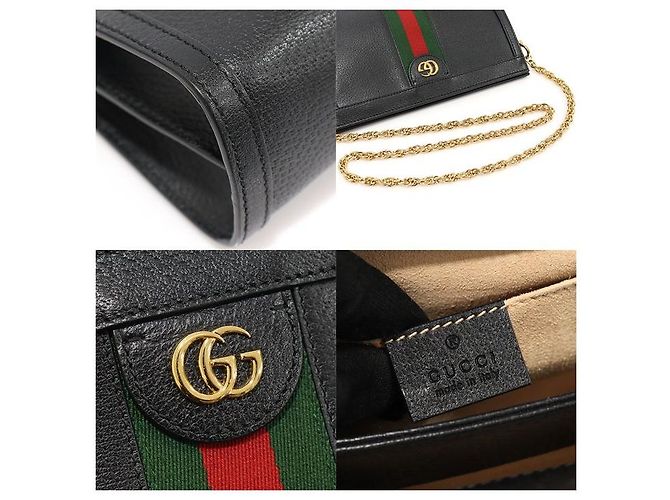 Gucci Piccola borsa a tracolla con catena WEB Ophidia in pelle nera Nero - vista 7