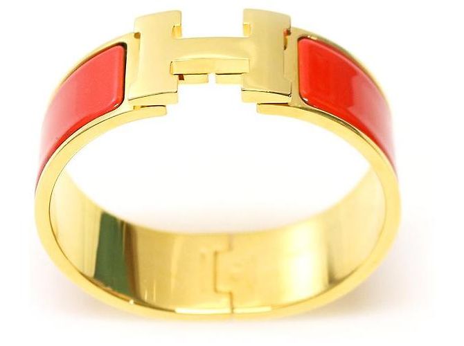 Hermès Bracciale Click Clack PM da donna in smalto corallo e placcato oro Rosso - vista 2