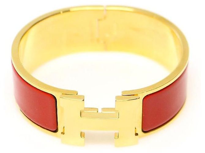 Hermès Bracciale Click Clack PM da donna in smalto corallo e placcato oro Rosso - vista 3
