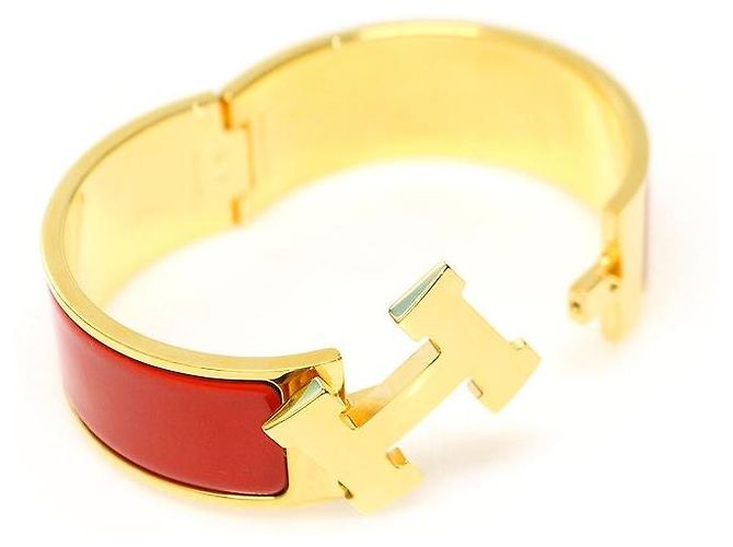 Hermès Bracciale Click Clack PM da donna in smalto corallo e placcato oro Rosso - vista 4